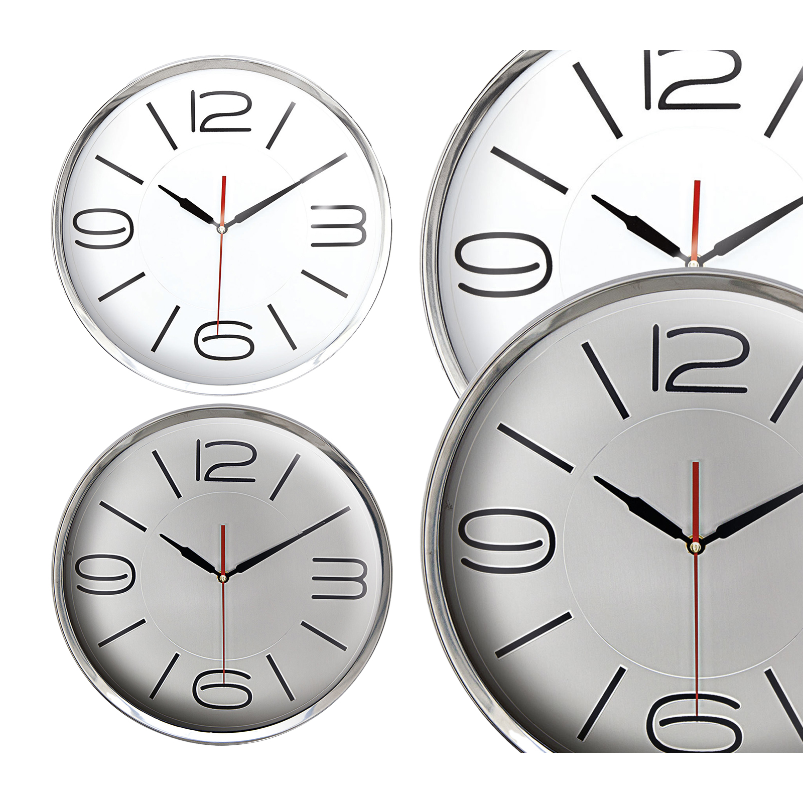 ATHENA305 BEYAZ-GÜMÜŞ METAL ÇERÇEVE DUVAR SAATİ (360 MM)