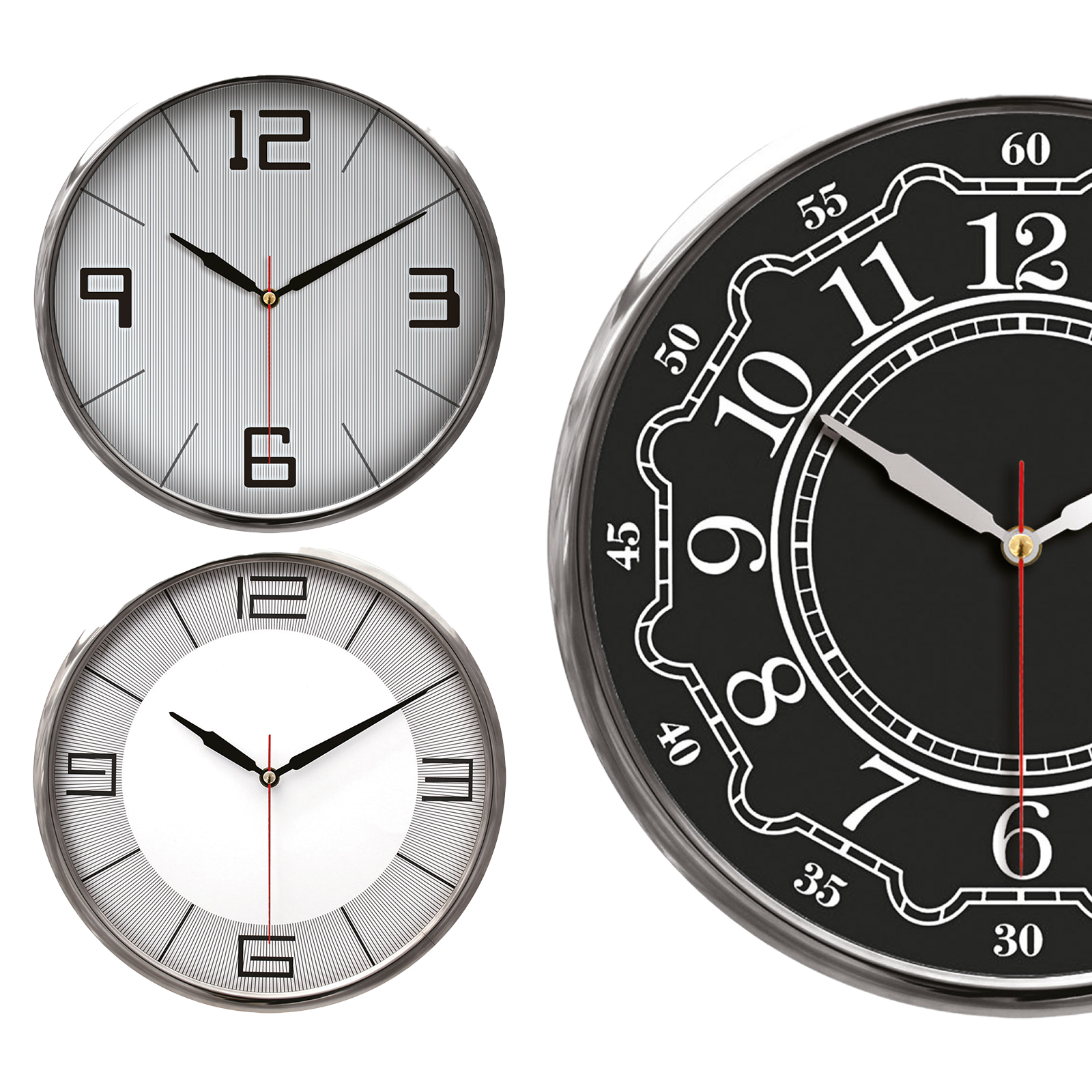 THOR707 GÜMÜŞ METAL ÇERÇEVE DUVAR SAATİ (320MM)